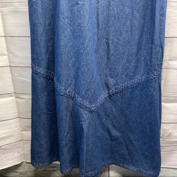 Vintage 90s Denim Maxi Dress Embroidered Women's Size Size L. - Picture 9 of 10